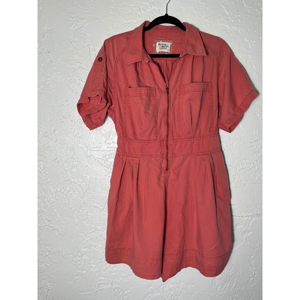 Holding Horses Anthropologie Coral Utility Romper Zip Front Size 12